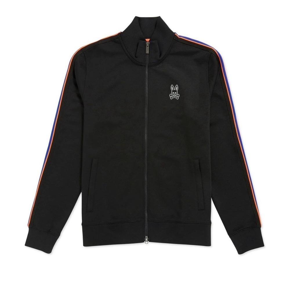 Psycho Bunny Crosby Track Jacket Mens M Black Orange Blue B6S320Q1CP Full Zip